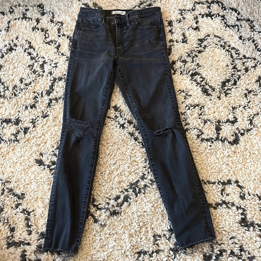 Madewell black raw hem skinny jeans